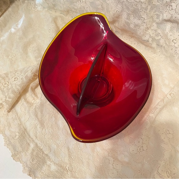 MCM Epic Viking Glass Co. Divided Ruby Red Dish. - Picture 8 of 11